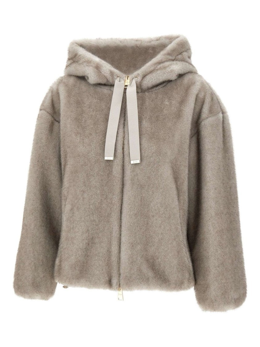 Herno Soft-Textured Grey Coat With Hood And Relaxed Fit