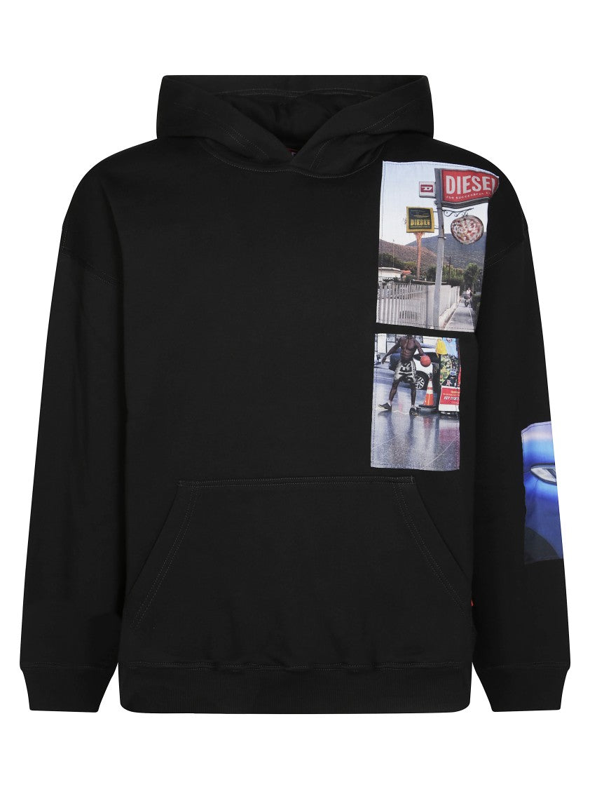 Diesel Black Relaxed Fit Hoodie With Graphic Prints