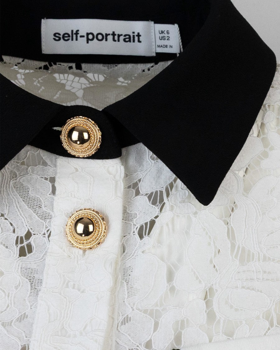 Self-Portrait White Lace Mini Dress With Contrast Collar