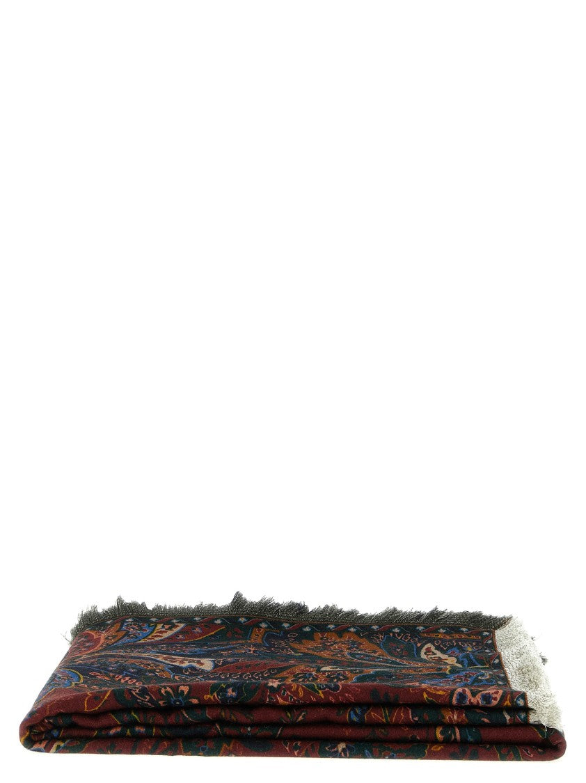 Etro Burgundy Wool Plaid Scarf