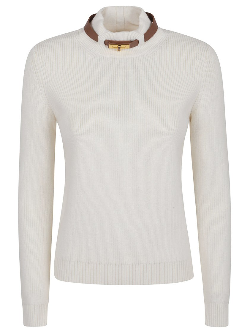 Elisabetta Franchi Wool Blend Sweater With Stand-Up Collar