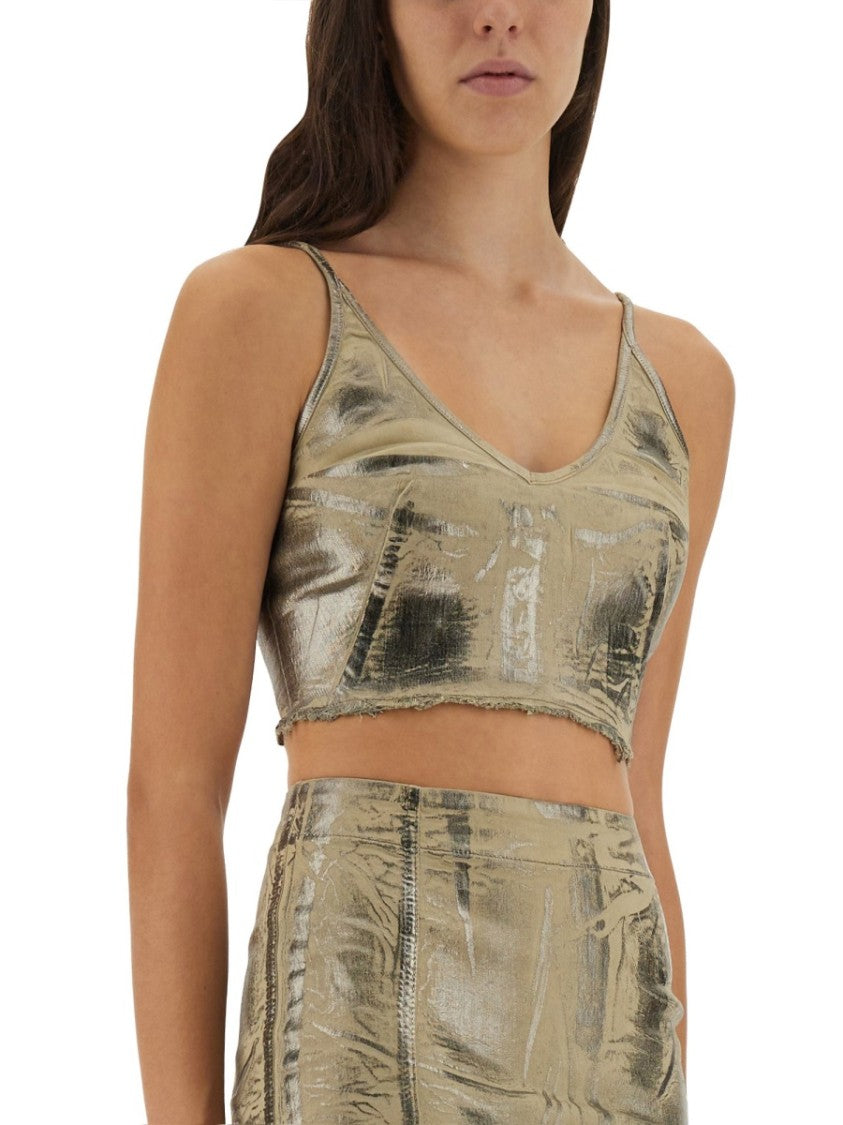 Drkshdw By Rick Owens Cropped Fitted Top With Subtle Sheen