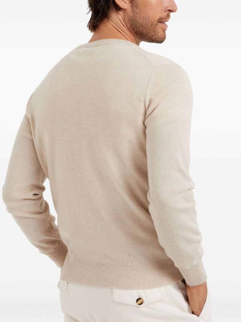 Brunello Cucinelli Beige Cashmere Sweater With Classic Crew Neckline