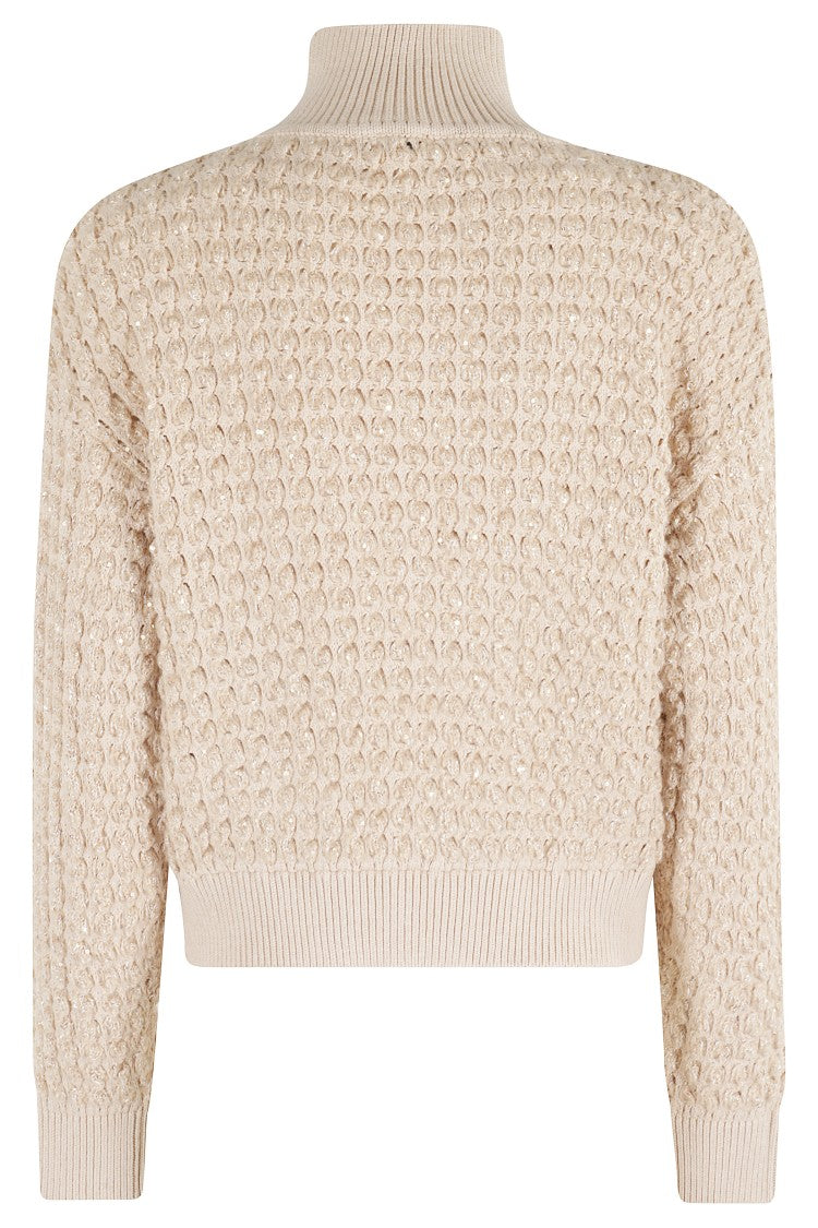 Elisabetta Franchi Cable Knit Tricot Sweater With Sequined Details