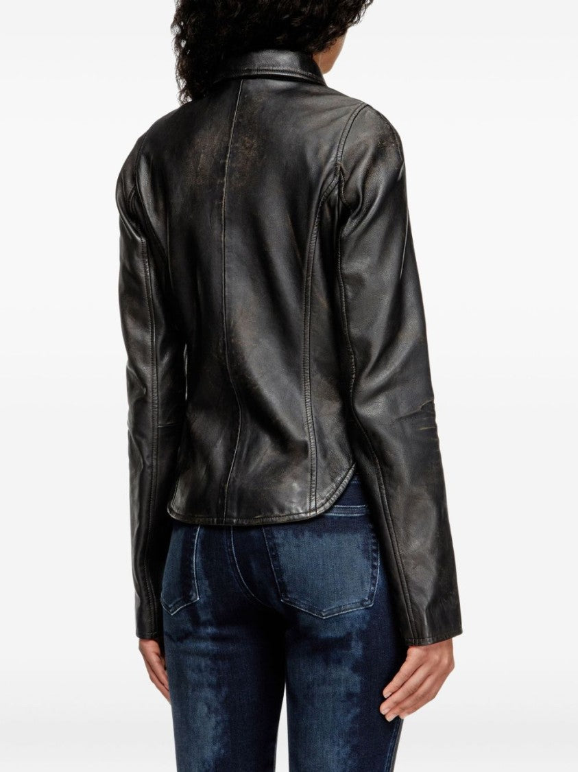Diesel Fitted Black Wool Outerwear With Classic Collar