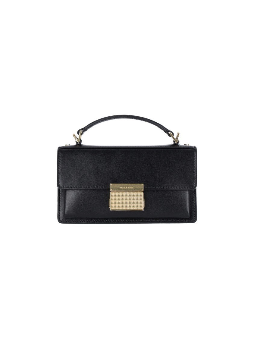 Golden Goose Structured Black Leather Handbag With Gold-Tone Logo Plaque