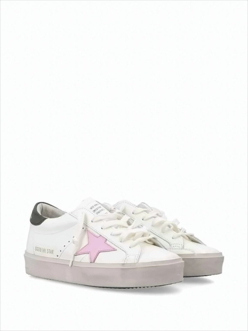 Golden Goose Low-Top White Leather And Suede Sneakers With Pink Star Detail