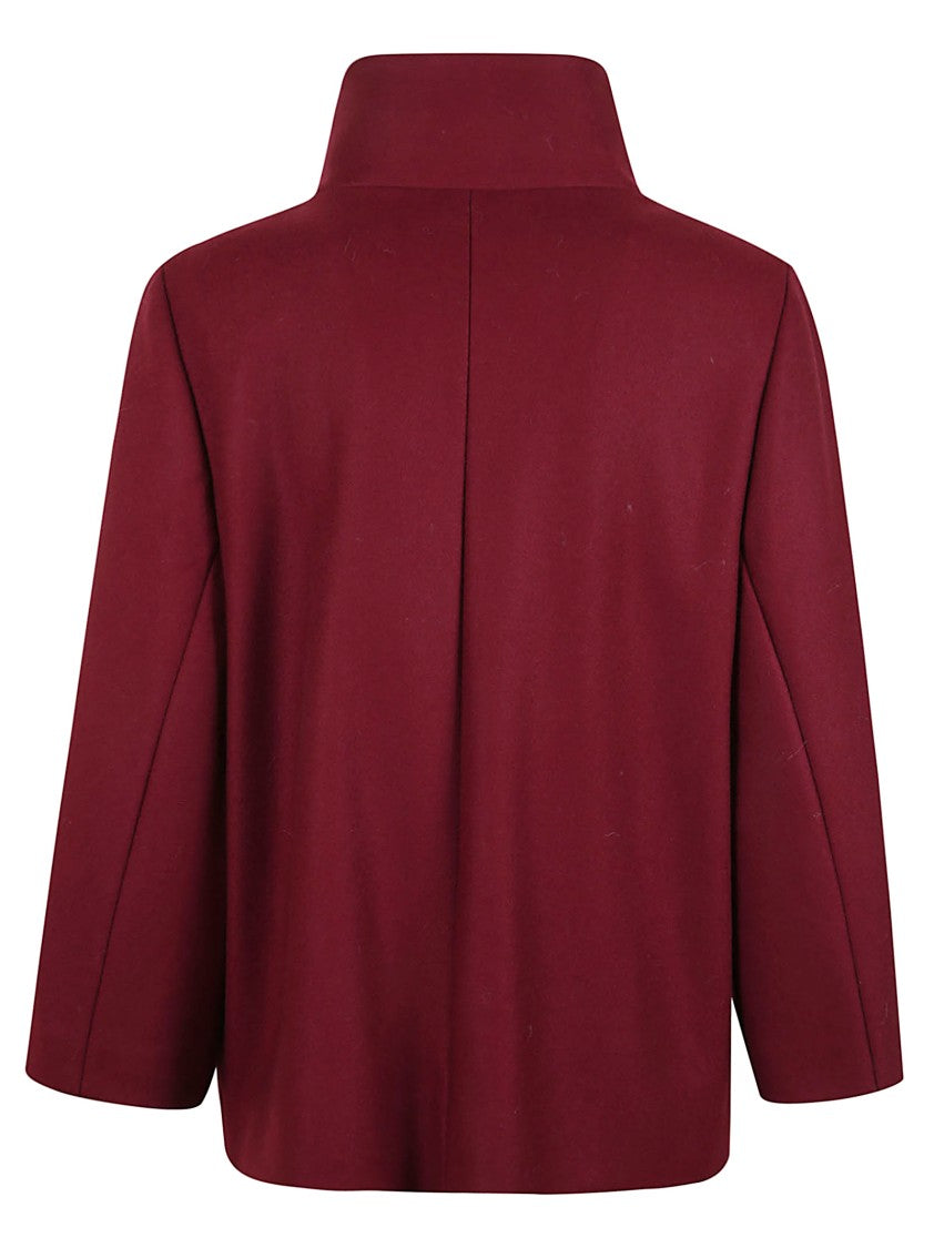 Fay Blood Red Jacket With Stand Collar And Iconic Hook Closure