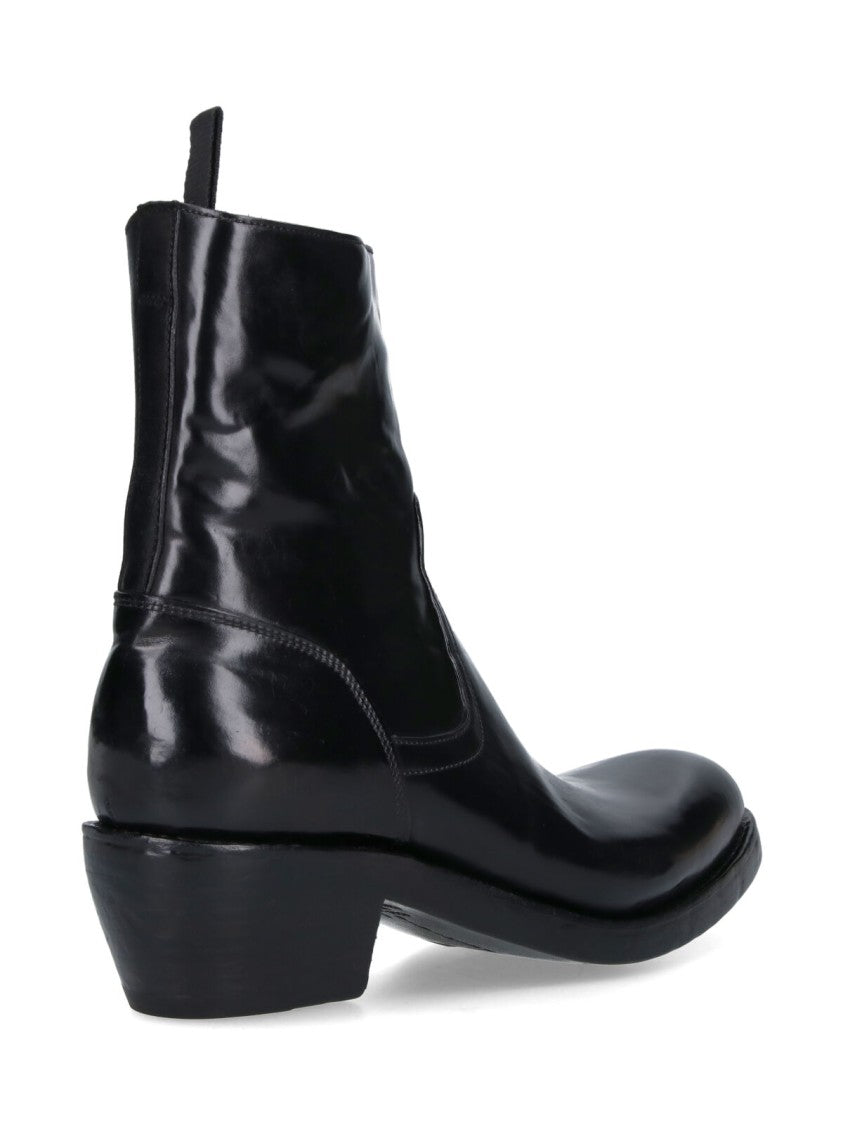 Premiata Calf Leather Ankle Boots With Side Zip Closure And Raised Stitching