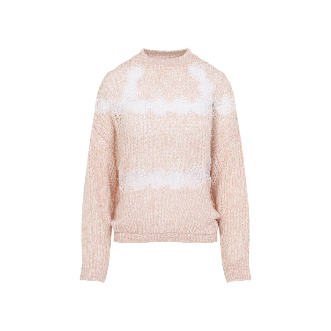 Giambattista Valli Delicate Pink Virgin Wool Pullover With White Lace Details