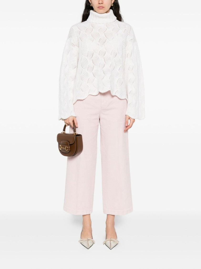 Twin-Set Cropped White Sweater With High Turtleneck