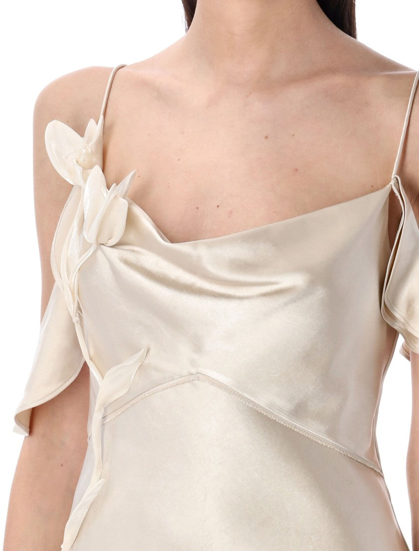 Self-Portrait Satin Flower Mini Dress Champagne