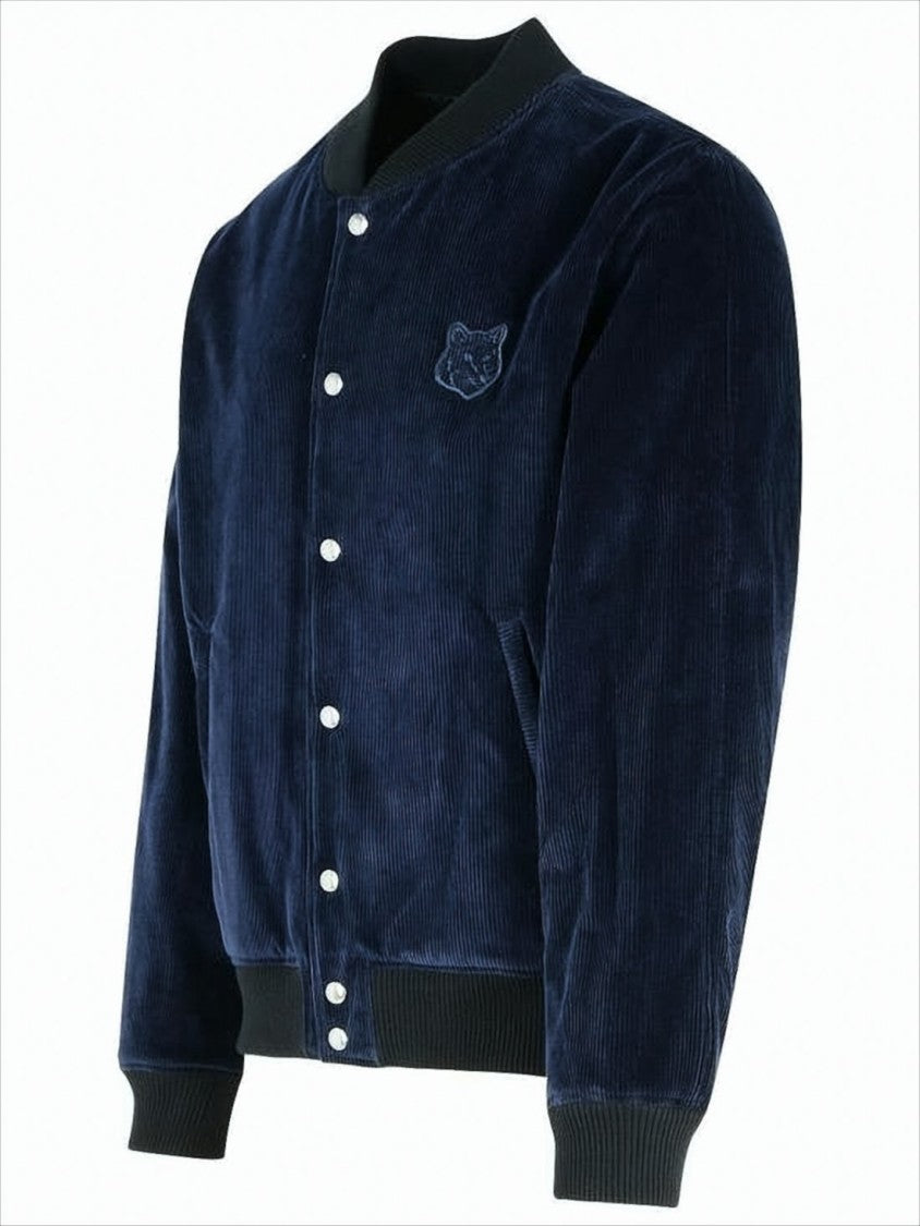 Maison Kitsuné Deep Navy Corduroy Bomber Jacket With Subtle Emblem