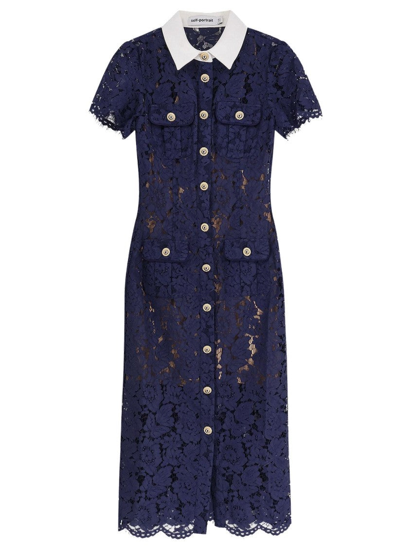 Self-Portrait Contrasting Lace Collar Midi Dress