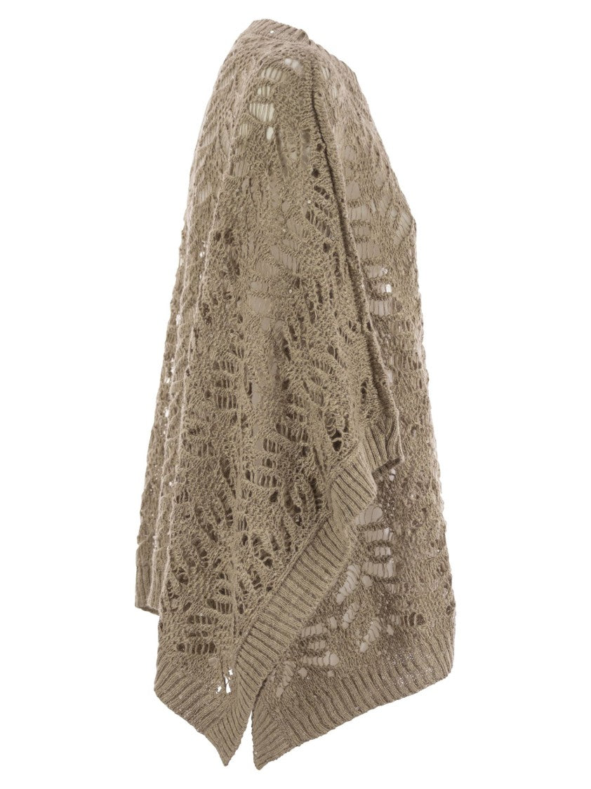 Brunello Cucinelli Foliage Lace Knitted Poncho In Linen