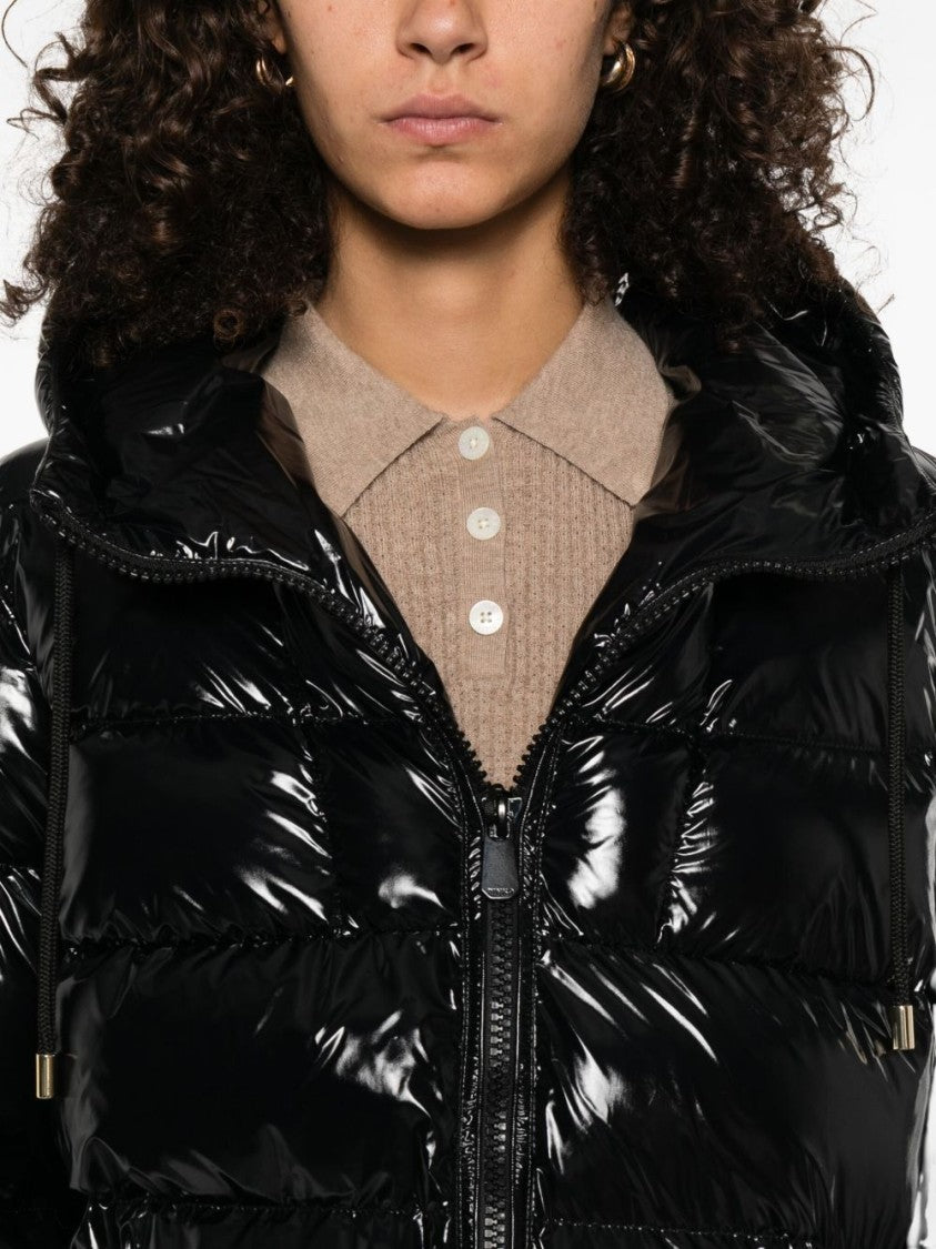 Pinko Glossy Cropped Puffer Jacket With Adjustable Hood