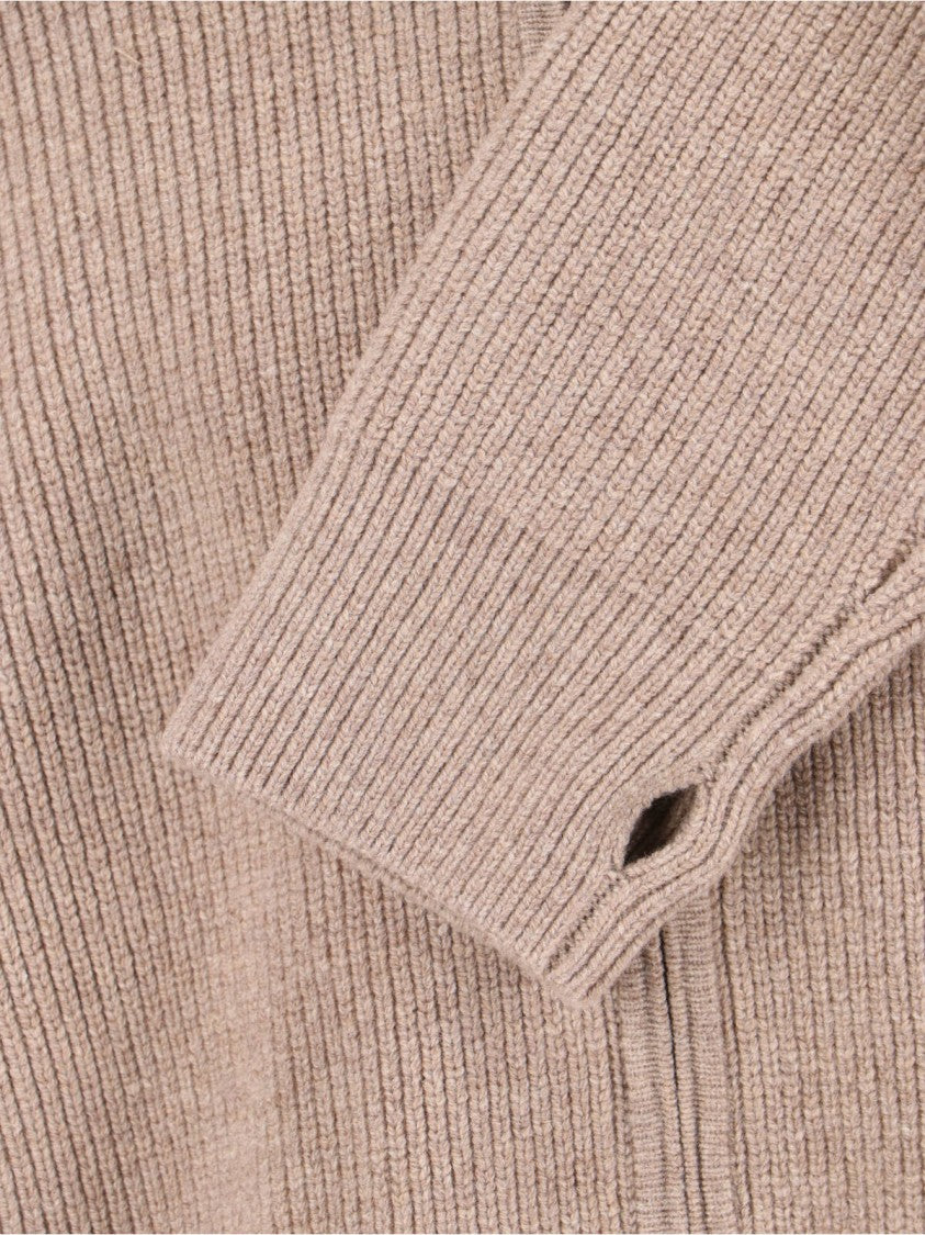 Studio Nicholson Classic Beige Knit Sweater With Ribbed Cuffs And Hem