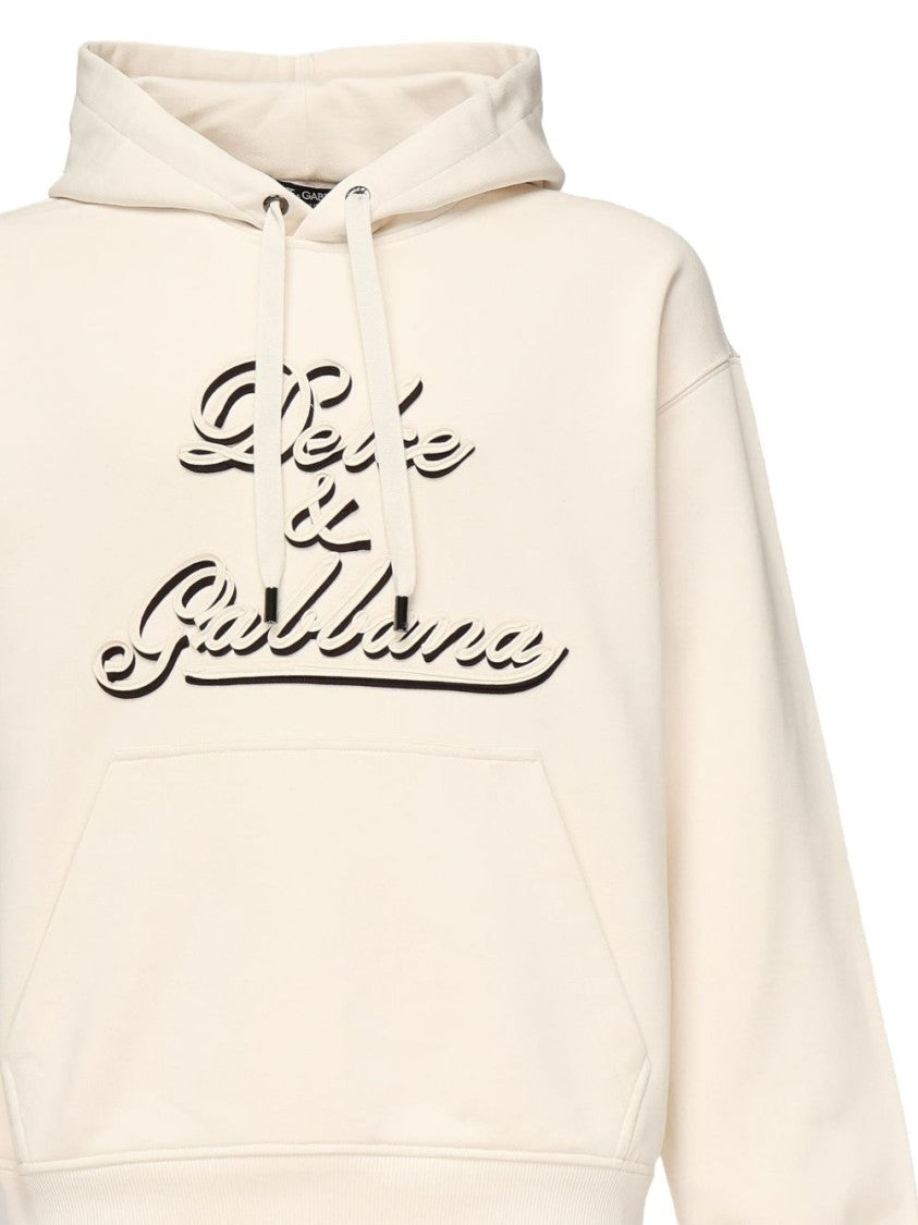 Dolce & Gabbana Almond Beige Pullover Sweatshirt With Drawstring Hood