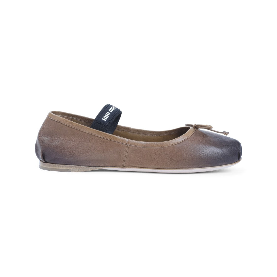 Miu Miu Caramel Brown Lamb Leather Ballerinas With Tonal Bow