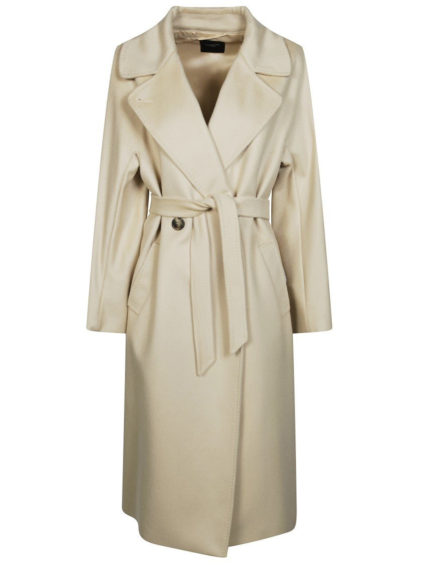 Max Mara Tailored Neutrals Resin-Covered Long Coat With Wide Lapel