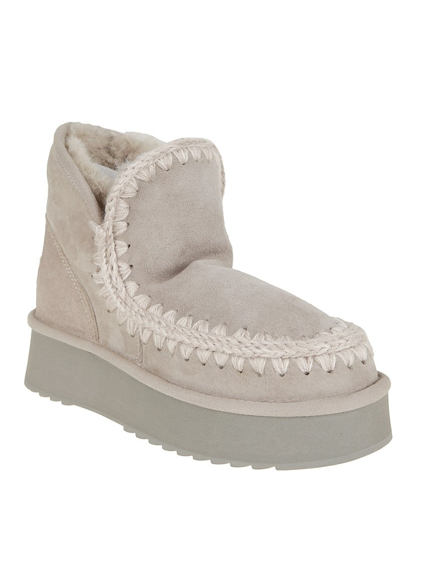 Mou Plush Sheep Skin Ankle Boots With Whipstitch Detailing