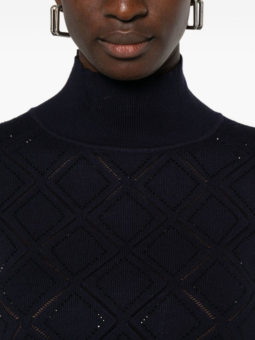 Blugirl Fitted Blue Sweater With Textured Diamond Pattern