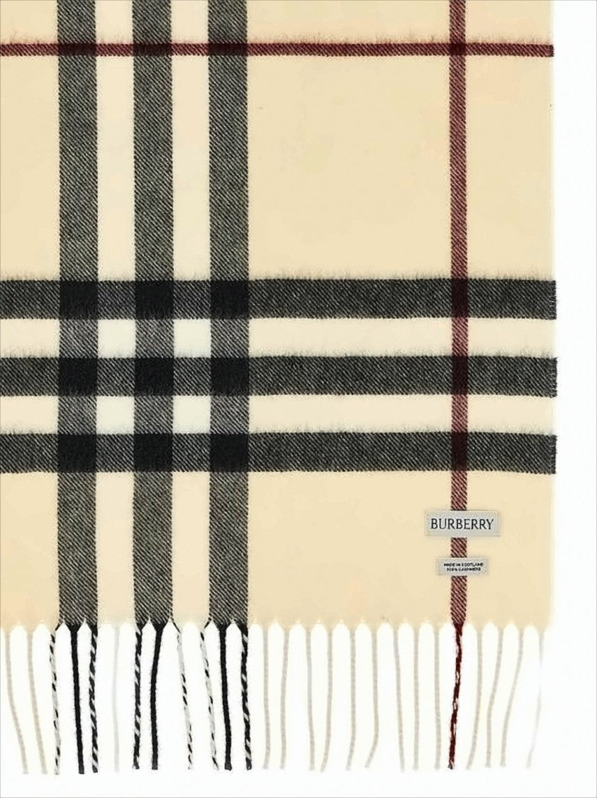 Burberry Cashmere Check Scarf With Fringed Edges