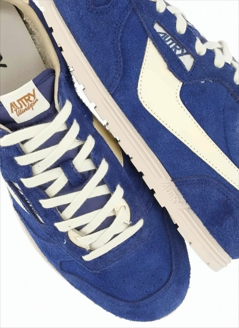 Autry Deep Blue Suede Sneakers With Cream Leather Accents