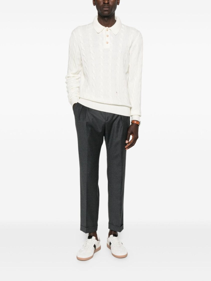 Gran Sasso Minimalist White Round Neck Sweater