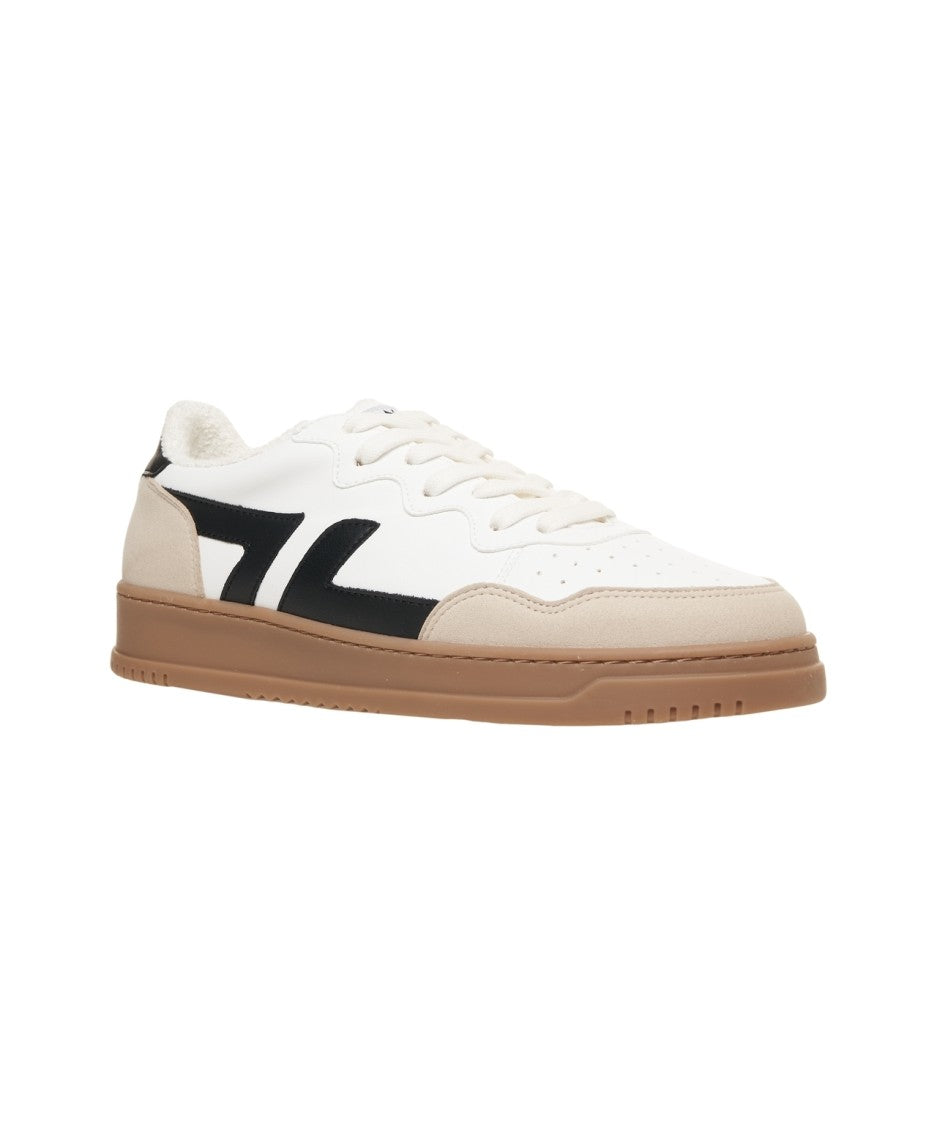 Zeta Beige-Overlaid Corn Leather Sneakers With Contrasting Heel