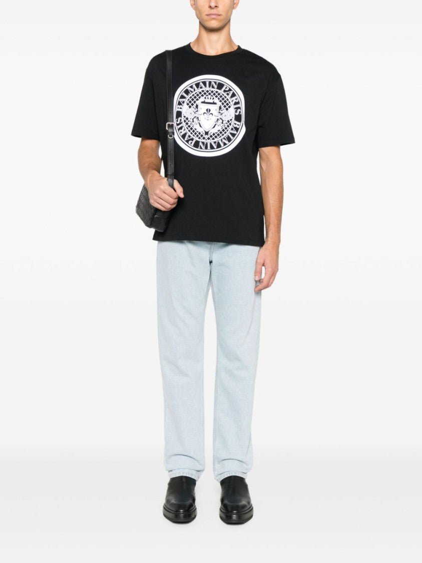 Balmain Black T-Shirt With Bold Circular Graphic Design
