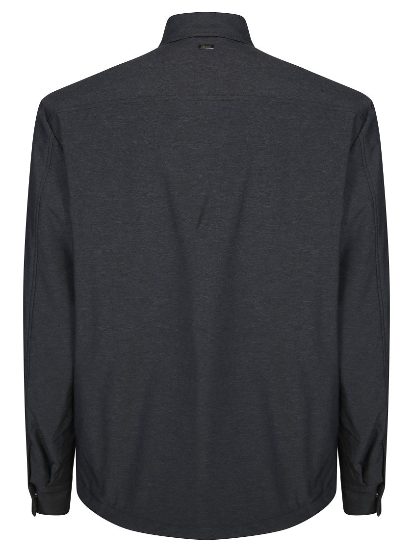 Herno Minimalist Black Shirt Jacket With Classic Collar