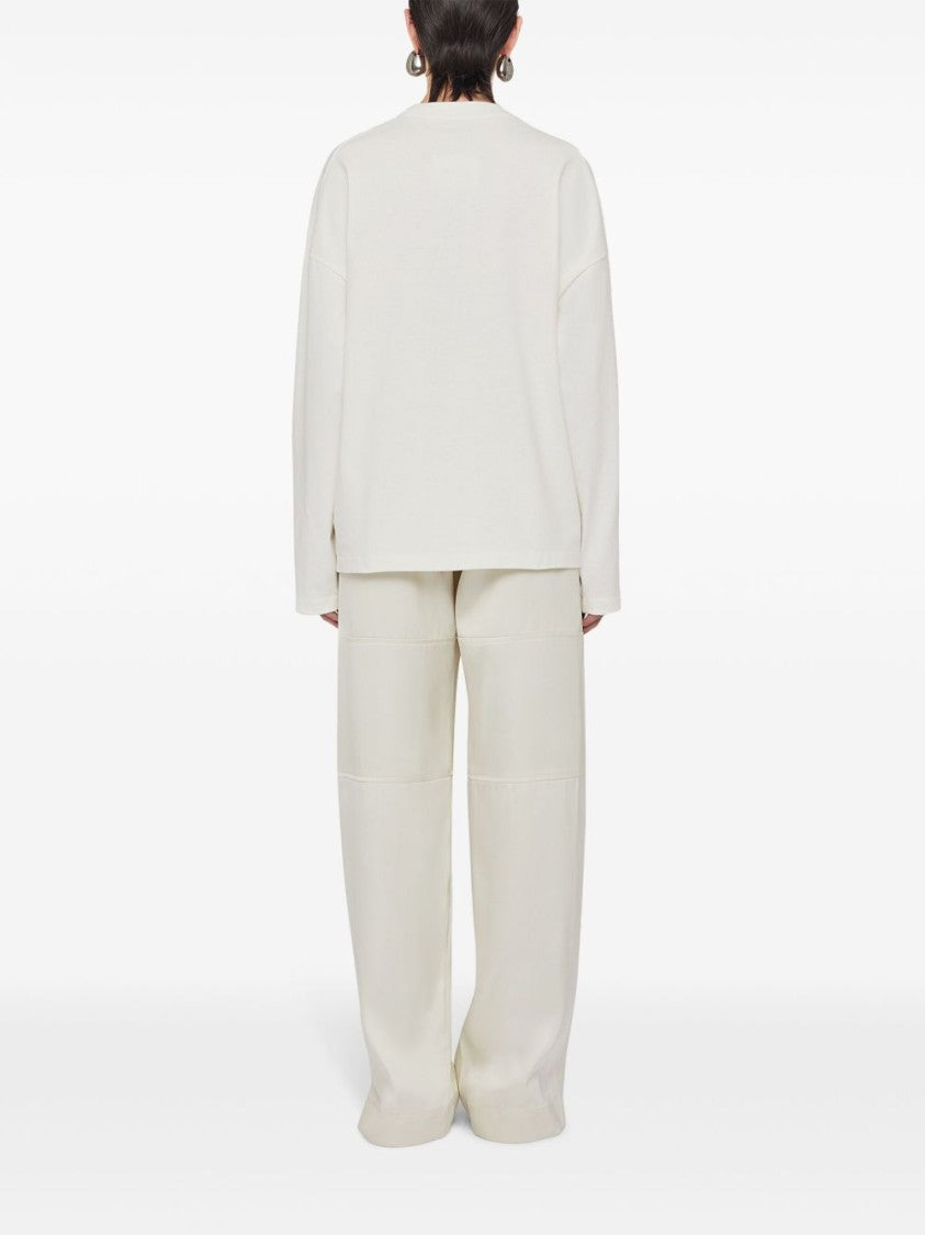 Jil Sander White Cotton Jersey Sweashirt With Embossed Logo