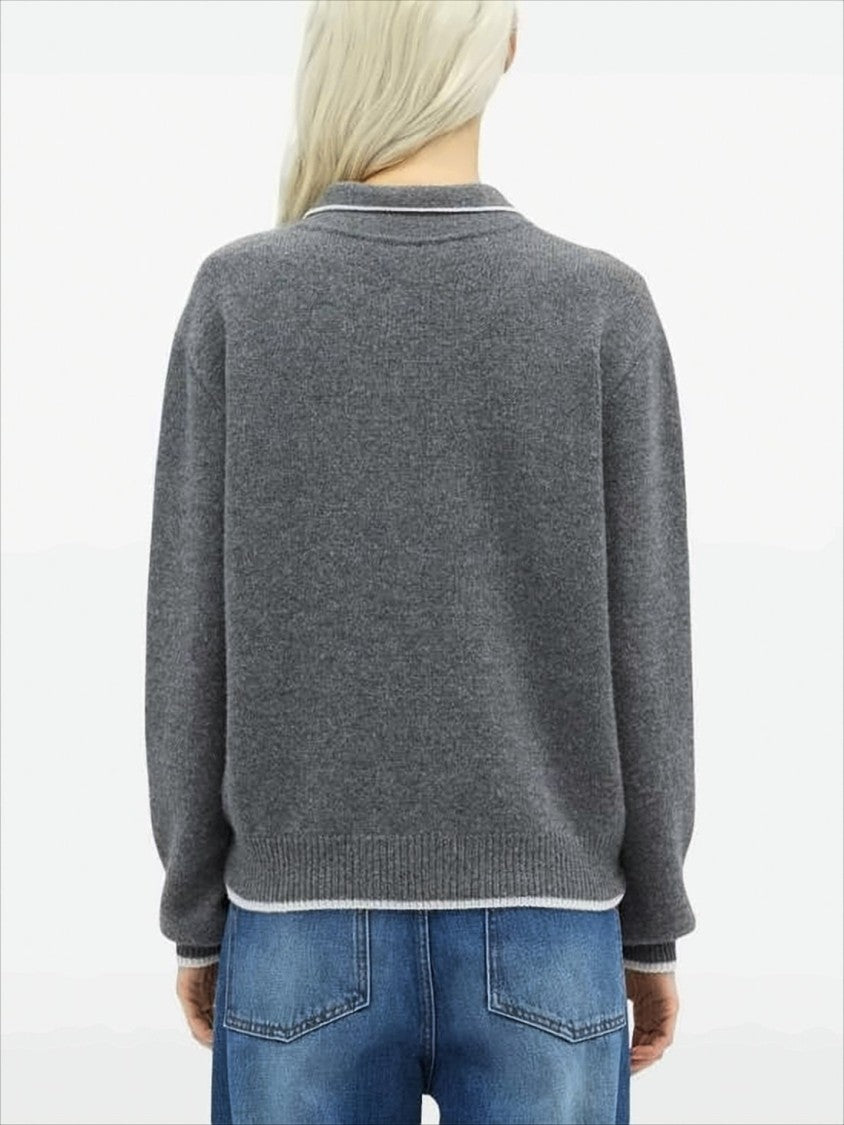 Msgm Polo Knit Sweater With Subtle Piping And Ribbed Details