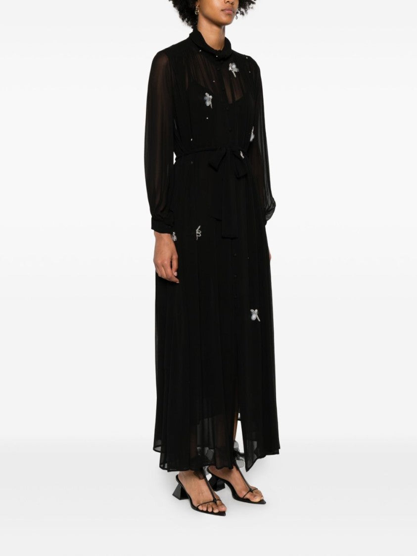 Forte Forte Long Flowy Black Dress With Sheer Sleeves