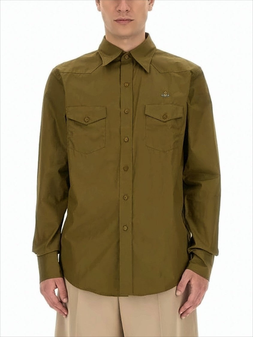 Vivienne Westwood Structured Brown Long-Sleeve Shirt With Pointed Collar