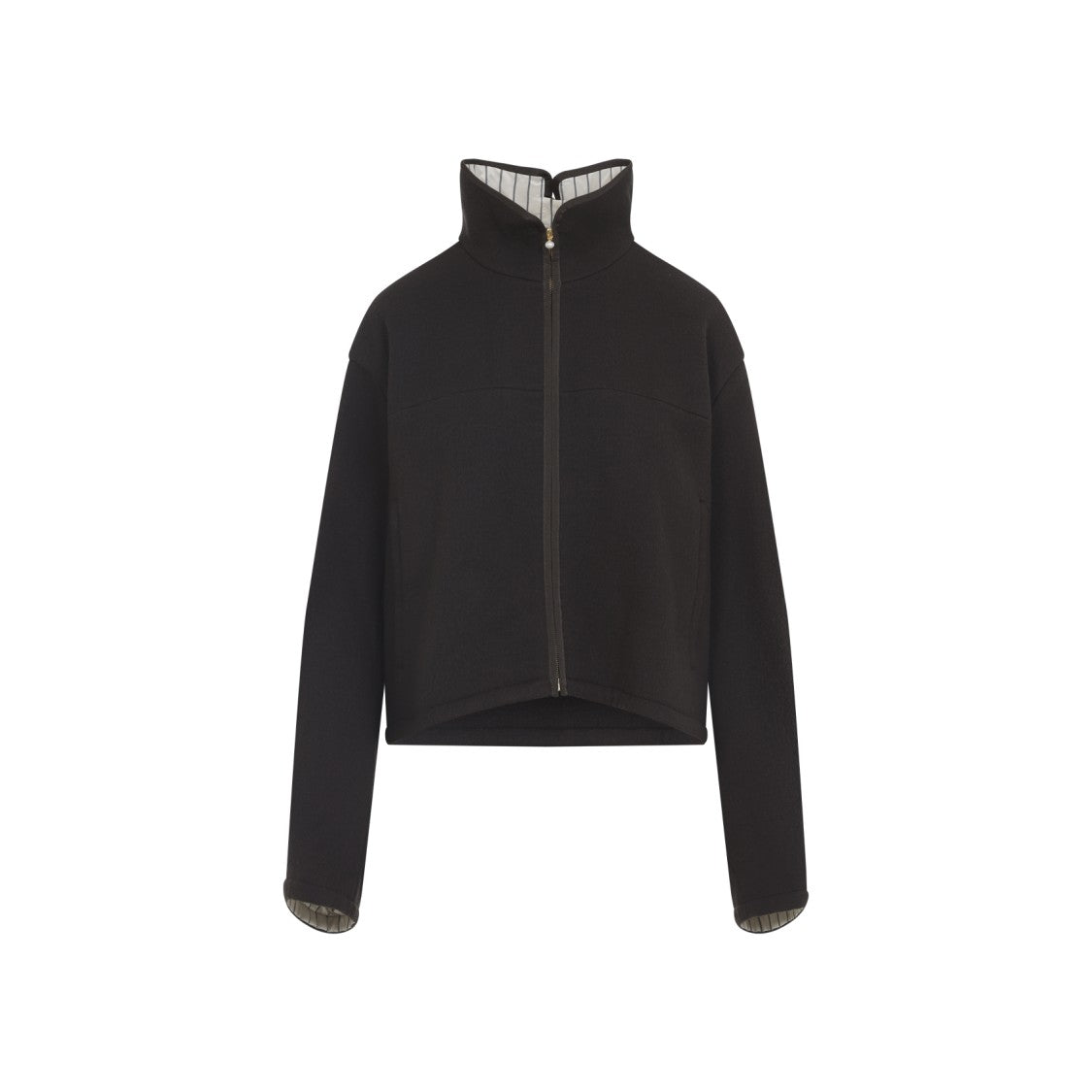 Carven Black Wool Jacket With High Stand Collar And Front Zipper Closure