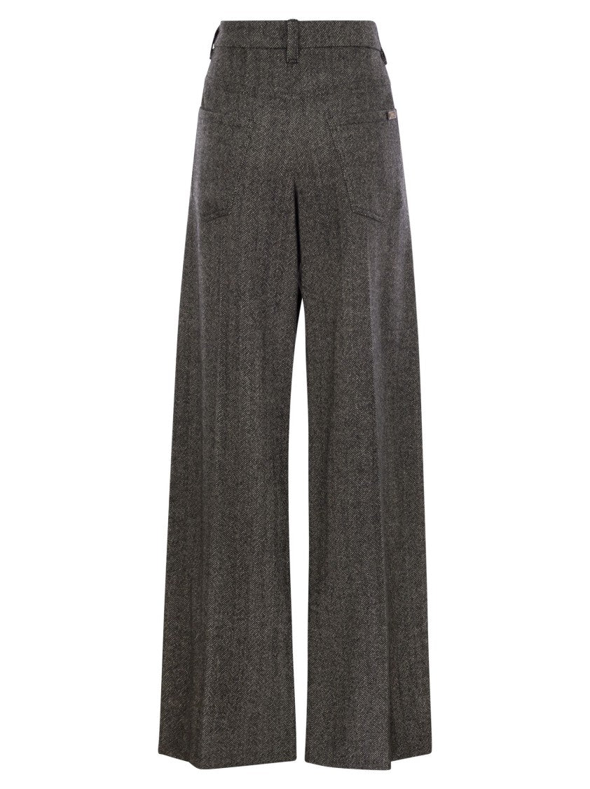Brunello Cucinelli Loose Sartorial Chevron Carded Techno Wool Trousers