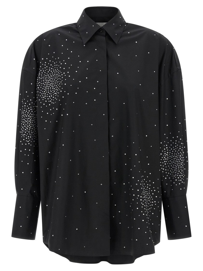Giuseppe Di Morabito Oversized Cotton Poplin Shirt With Rhinestone Appliqué And Maxi Cuffs