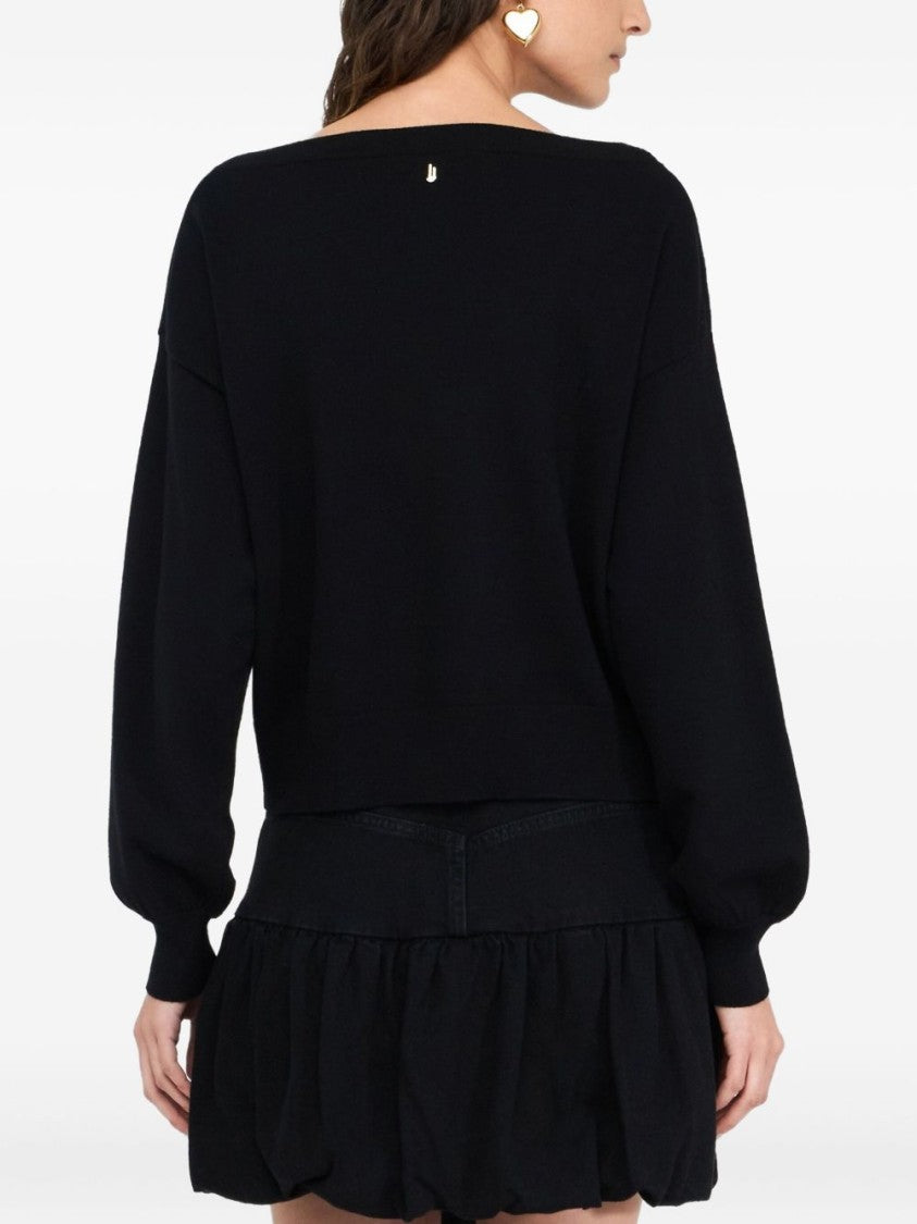 Liu Jo Relaxed-Fit Black Sweater With Floral Embellishments