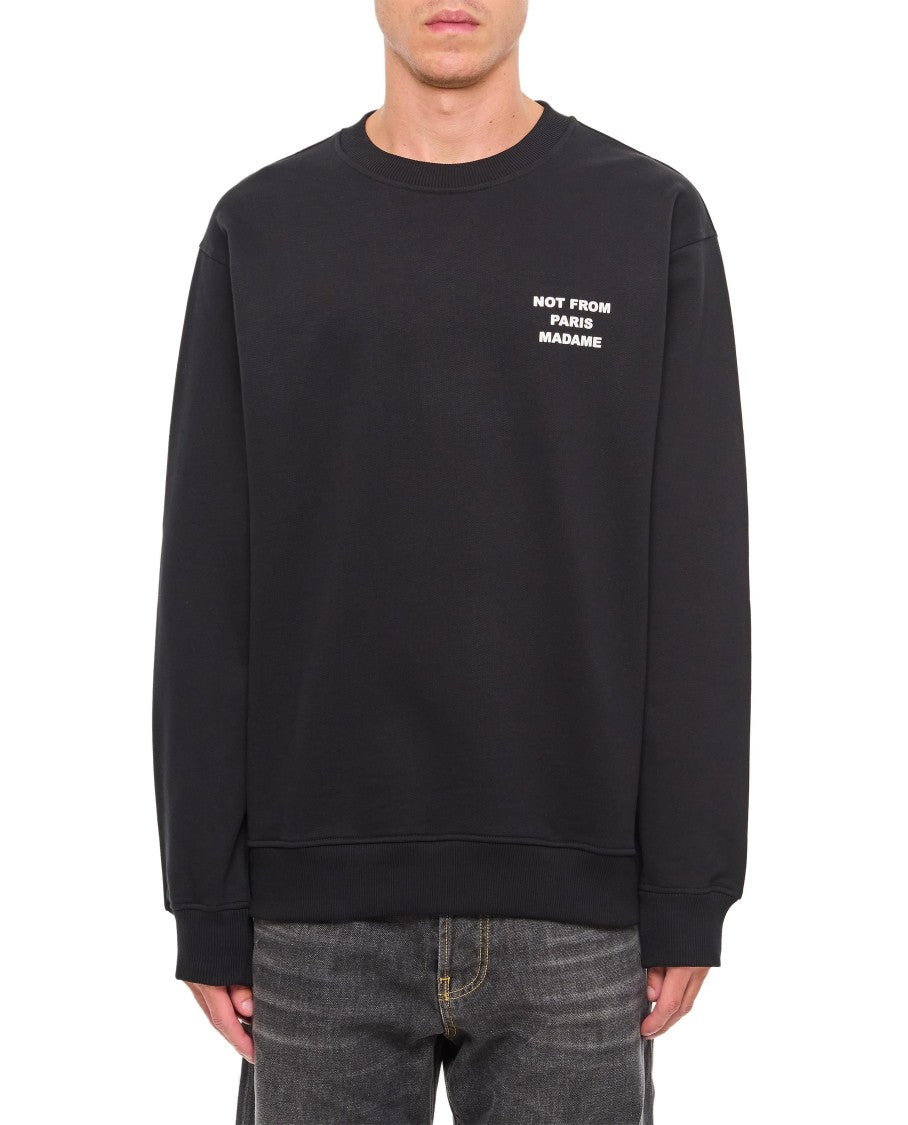 Drôle De Monsieur Black Sweatshirt With Bold Slogan And Elastic Hems