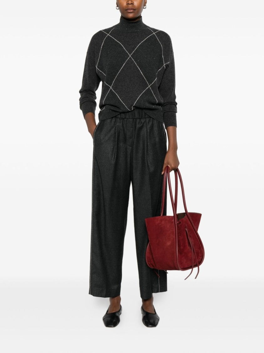 Peserico Diamond-Pattern Grey Sweater With High Neckline