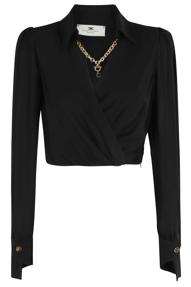 Elisabetta Franchi Cropped Long-Sleeve Shirt With V-Neckline
