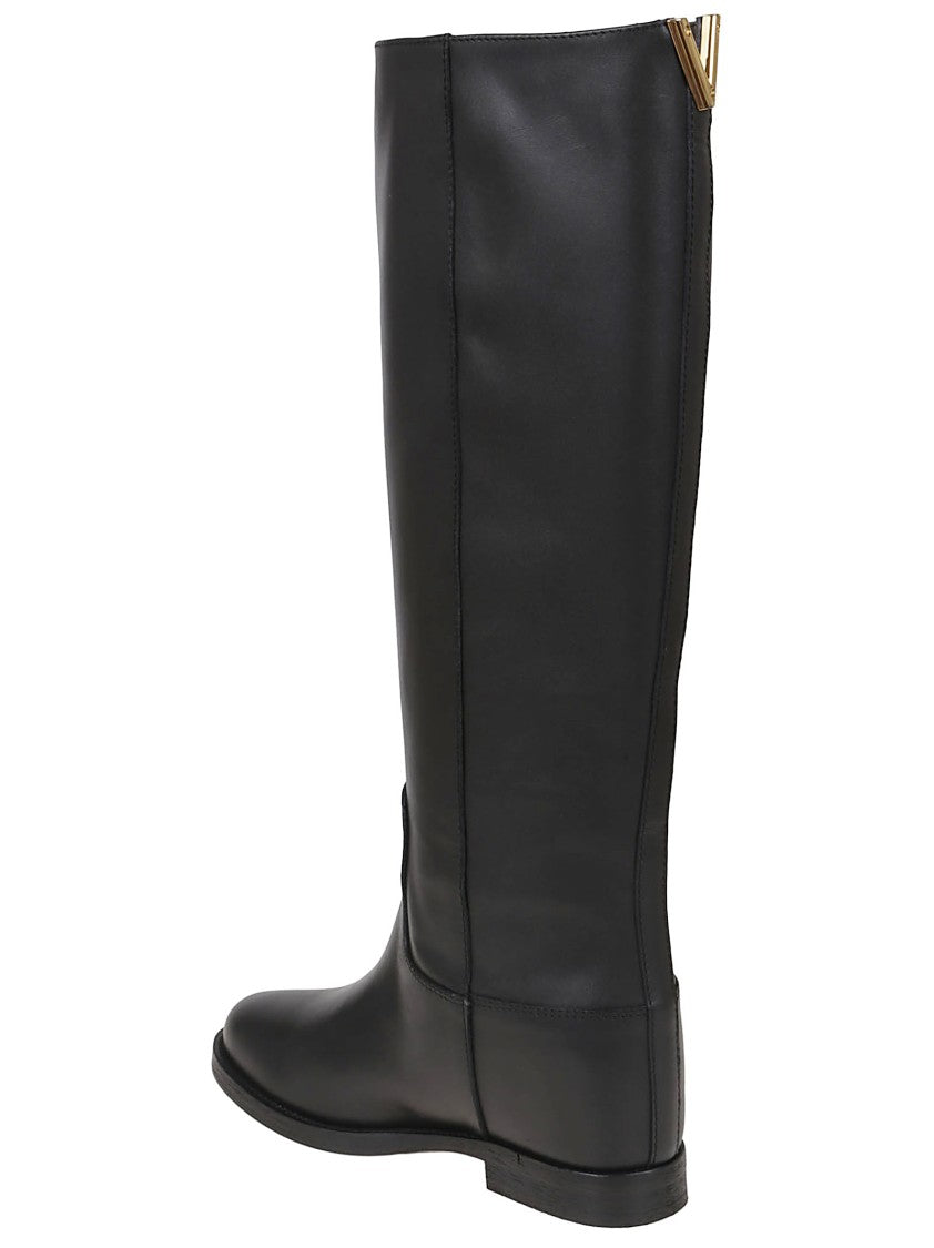 Via Roma 15 Knee-High Calfskin Boots With Gold-Tone Accent