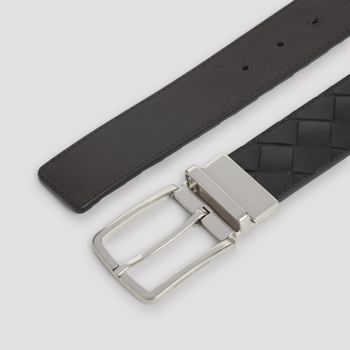 Bottega Veneta Intrecciato Leather Belt With Silver-Tone Buckle