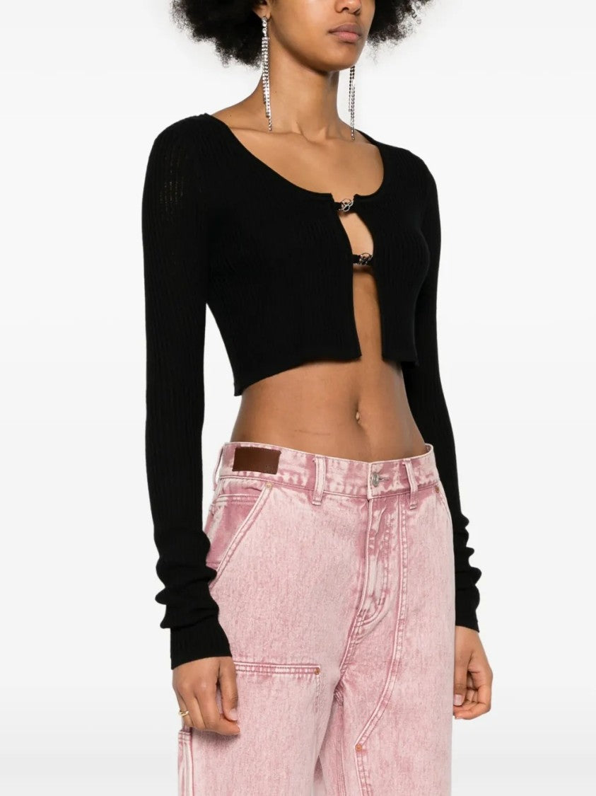 Blumarine Ribbed Knit Black Cardigan With Scoop Neckline