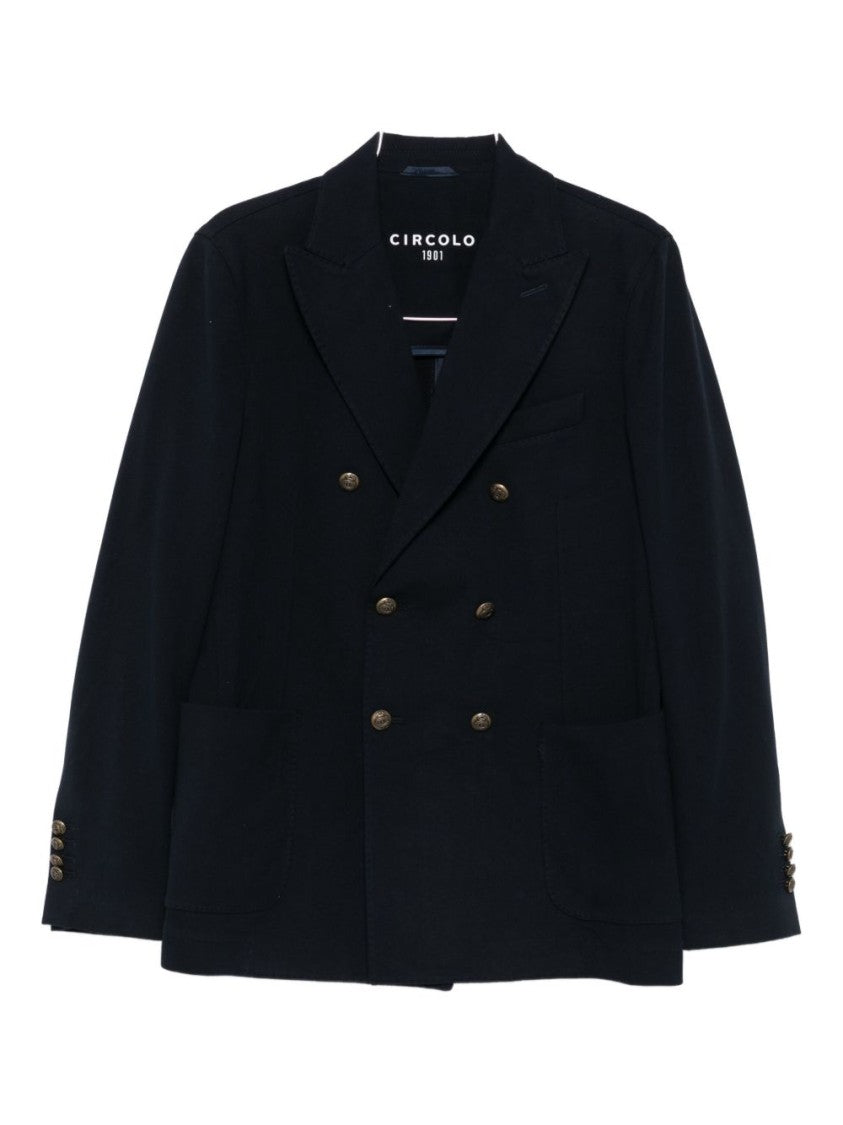 Circolo 1901 Structured Blue Jacket With Front Zipper Closure