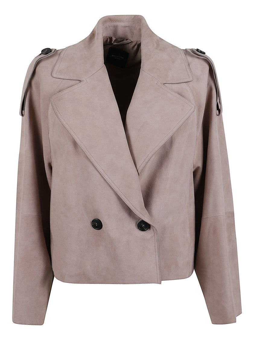 Max Mara Double-Breasted Leather Jacket With Layered Back Design
