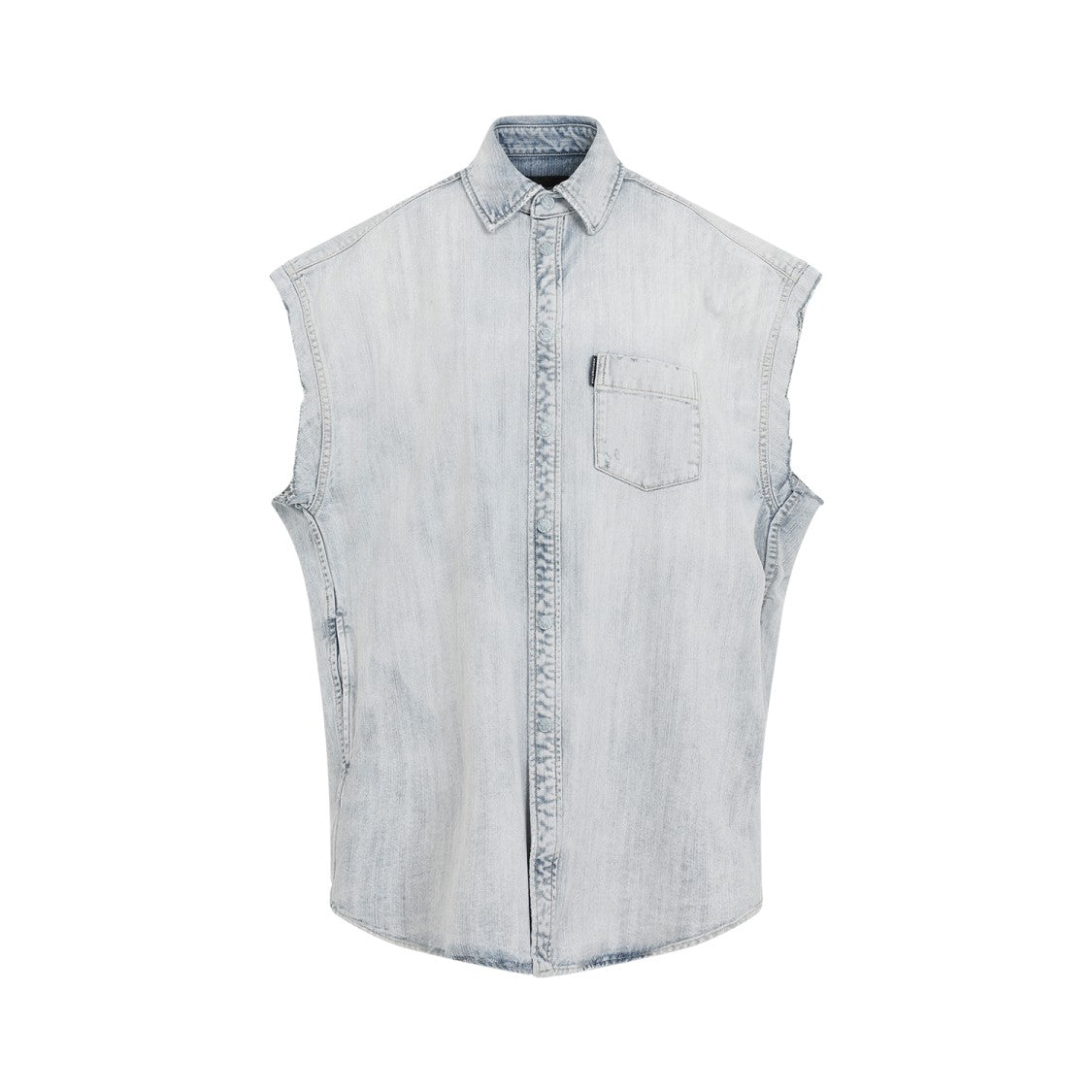 Balenciaga Ripped Sleeve Light Blue Cotton Shirt
