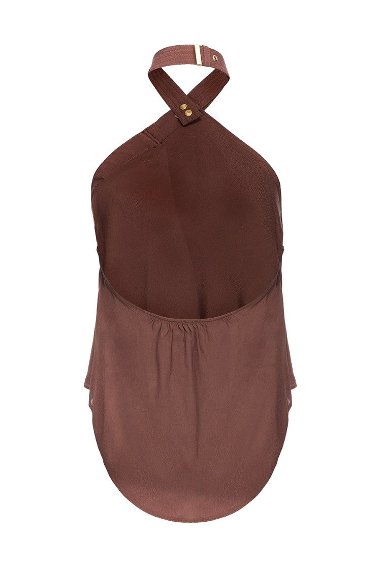 Pinko Halter Neck Top With Ring Detail And Flowy Silhouette